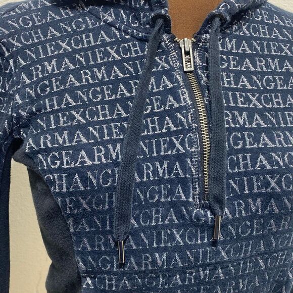Armani Exchange Black/Silver Hoodie Size XS Quarter Zip Kangaroo Pocket - Picture 4 of 9